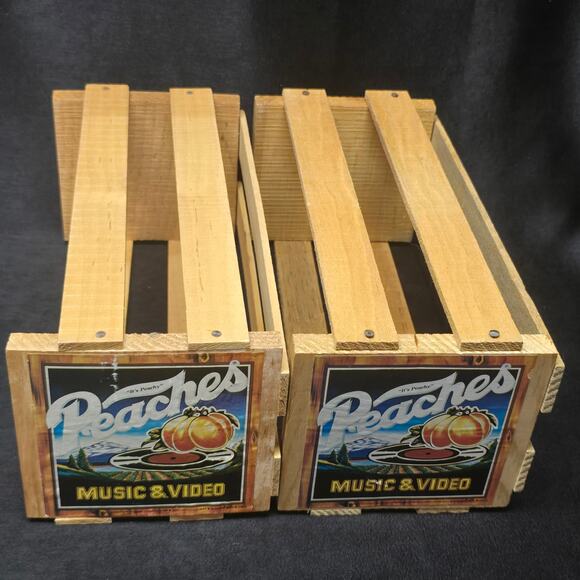 Vintage Peaches Music CD Wooden Crate Record Store Display Box 12x6x6 Set of 2 - Picture 2 of 12